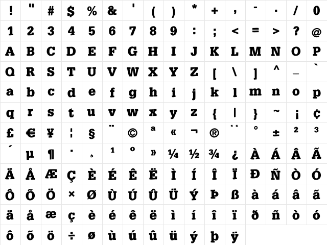 Slabsoft Bold  glyph index