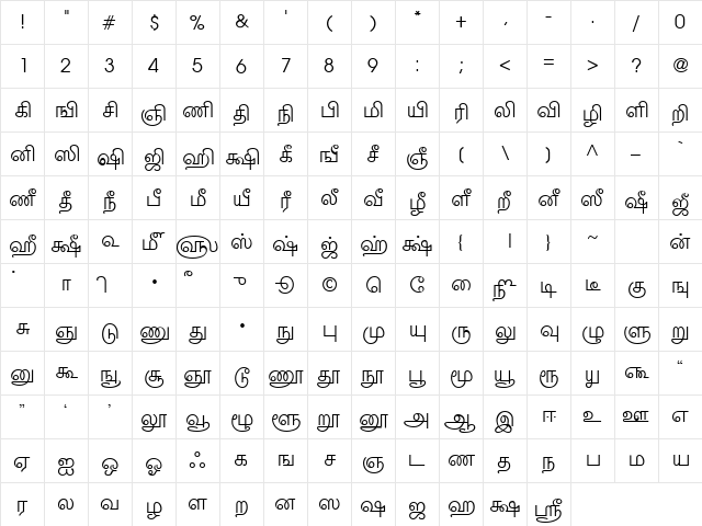 TAM-Valluvar Normal  glyph index