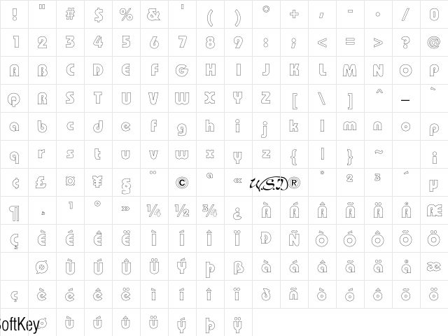 Bordeaux Black Hollow Regular  glyph index
