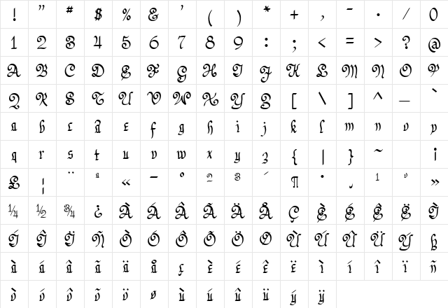 LastBigFling Bold  glyph index