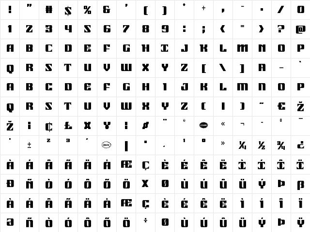 21 Gun Salute Condensed Condensed  glyph index