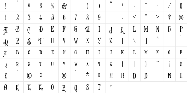 Art-Victorian Regular  glyph index