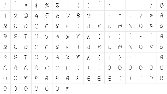 Bokier Regular  glyph index