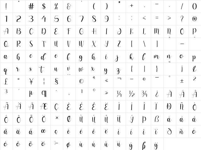 long island - Personal Use Regular  glyph index