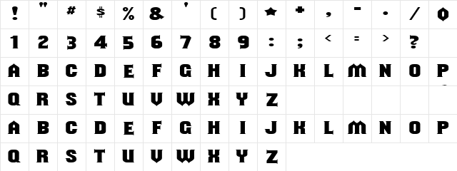 Bratish Wild Bold Regular  glyph index