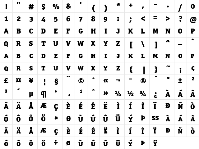 OfficinaSerITC Black  glyph index