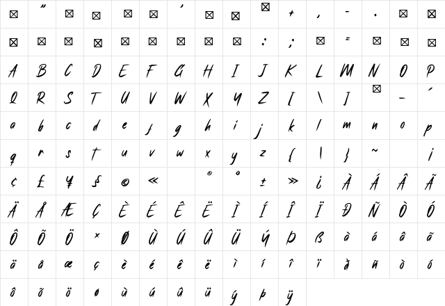 Southaven Regular  glyph index