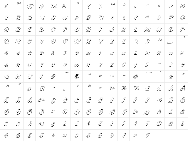 Miss Amanda Shadow ItalExp Shadow ItalExp  glyph index