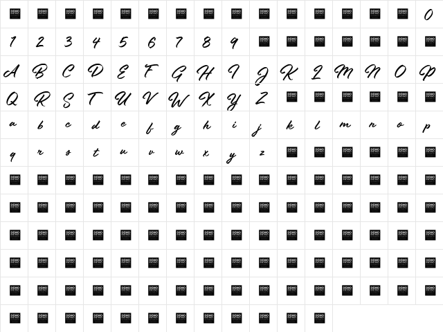 Stay Fresh - Demo Regular  glyph index