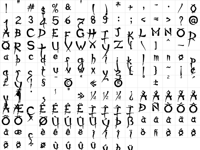 Psycho Bold  glyph index