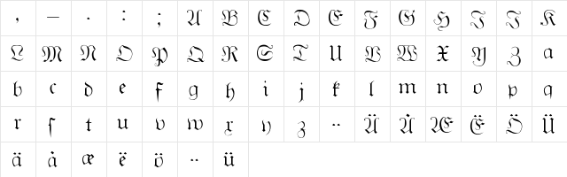 Gotisk Tysk JR Regular  glyph index