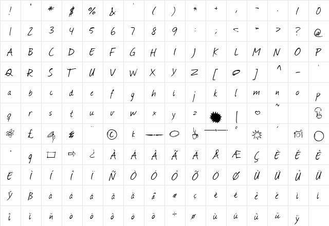 Journal Regular  glyph index