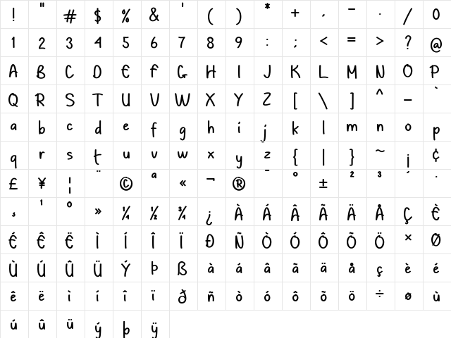 Hambu Radul Regular  glyph index