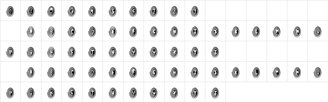 SpiralOdellic Regular  glyph index