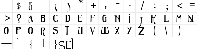 Mondial Regular  glyph index