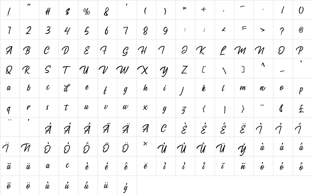 The Bredan Regular  glyph index
