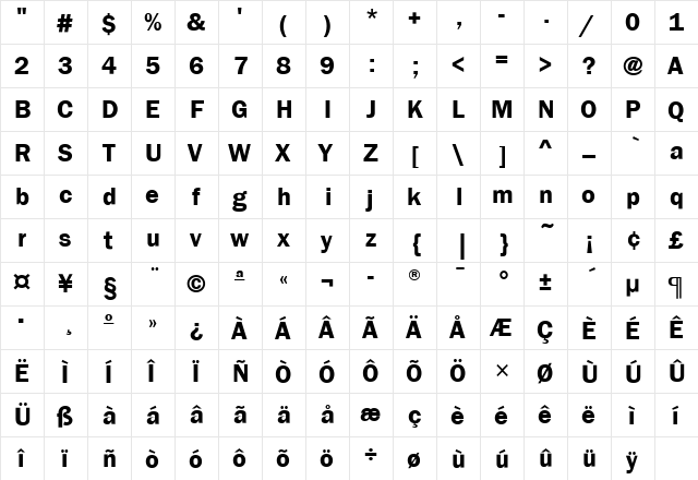 FranklinGotITC Demi  glyph index