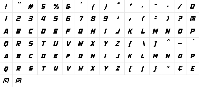 Government Agent BB Italic  glyph index