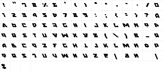 Nyet Leftalic Leftalic  glyph index