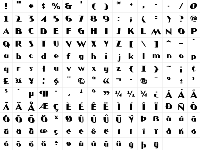 JMH COMICS Bold  glyph index