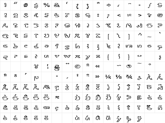LTVision Extend Regular  glyph index