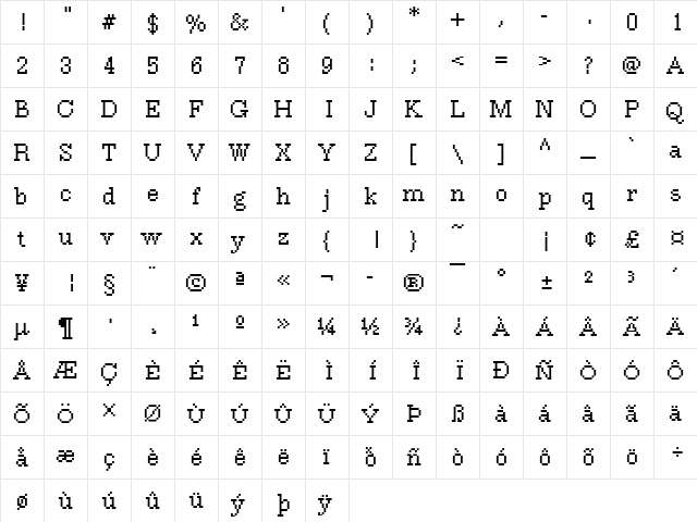 DTCRoughM31 Regular  glyph index