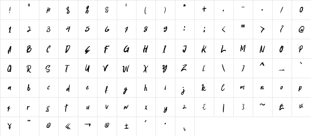 BIG BOSS Regular  glyph index