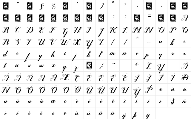 Valentijn FreeVersion  glyph index