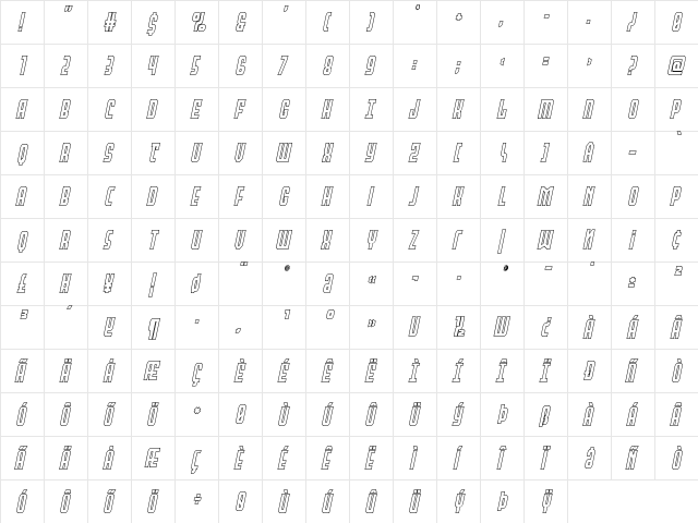 Peace & Houston Outline Italic Regular  glyph index