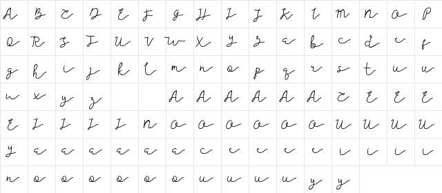 Jellita DEMO Bold  glyph index