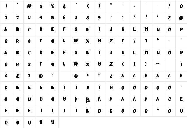 Happy Clover Display Regular  glyph index