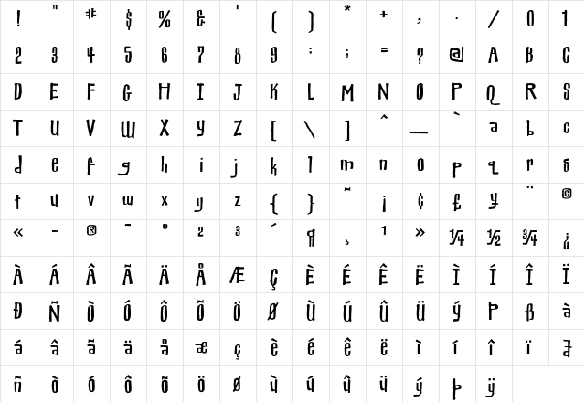 Halloween_Miscreant Regular  glyph index