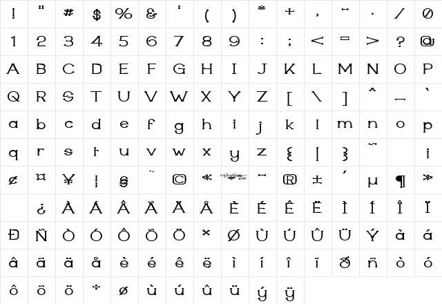 Technically Insane Widesemibold Regular  glyph index