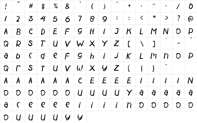 MODERN SCHOOL Regular  glyph index