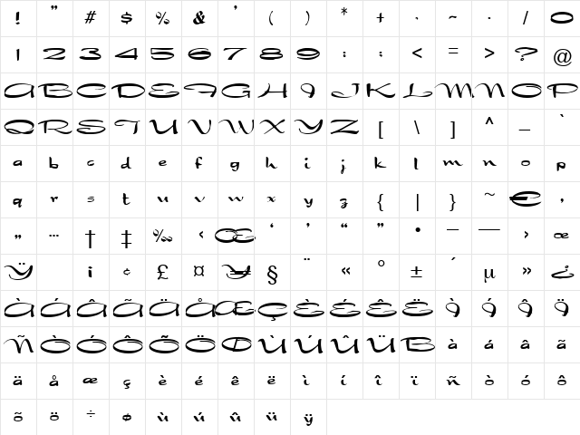 Violett Regular  glyph index