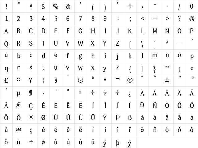 MexSans Regular  glyph index