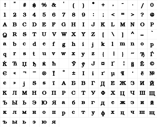 ER Bukinist 1251 Bold  glyph index