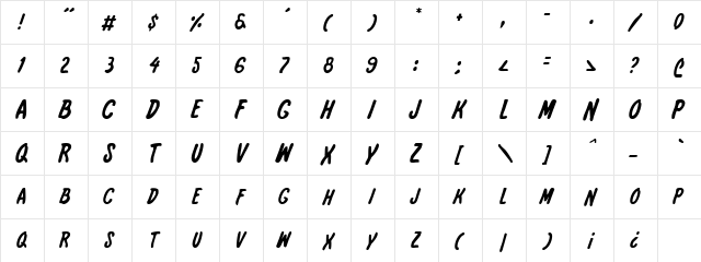 International Super Hero Regular  glyph index