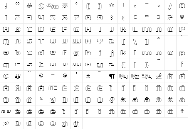 SF Quartzite Outline Regular  glyph index