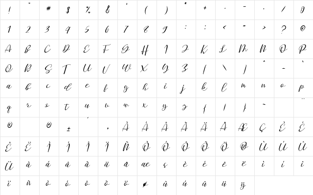 Staples Calligraphy Regular  glyph index