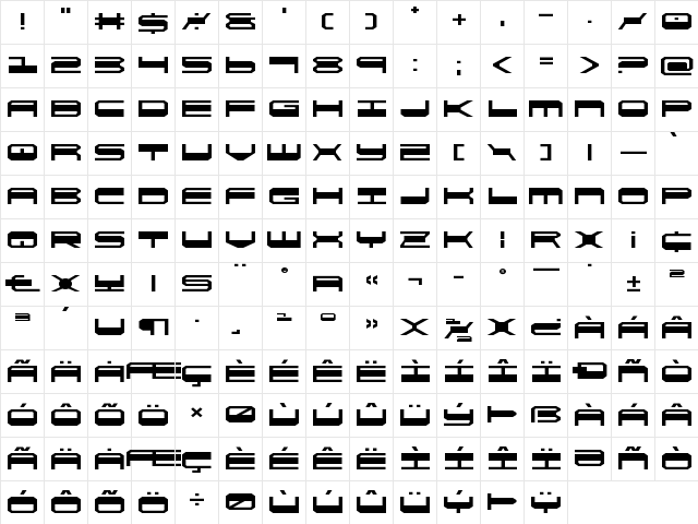 QuickGear Expanded Expanded  glyph index