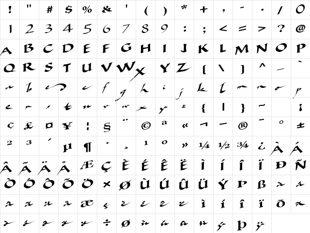 AncientMariner19 Regular  glyph index