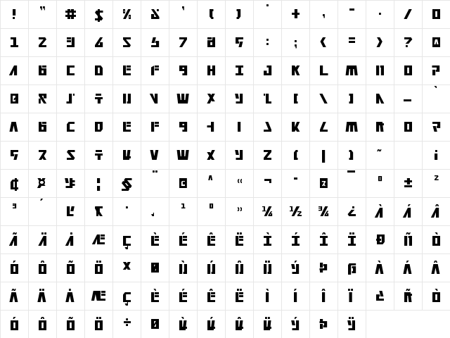 Falconhead Condensed Condensed  glyph index