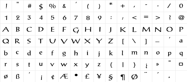 PostAntiqua-Light Wd Regular  glyph index