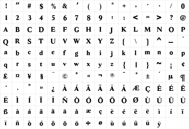 HessOldStyleExtraBold Bold  glyph index