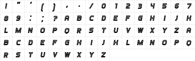 Games Italic  glyph index