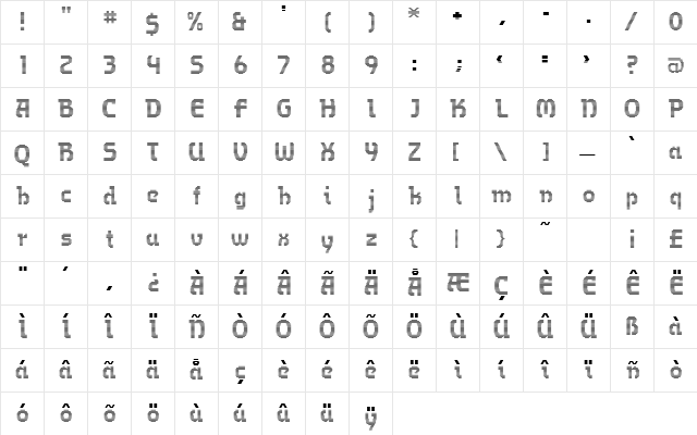 Omega MF Regular  glyph index