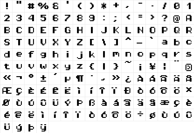 Pixel Operator HB 8 Regular  glyph index
