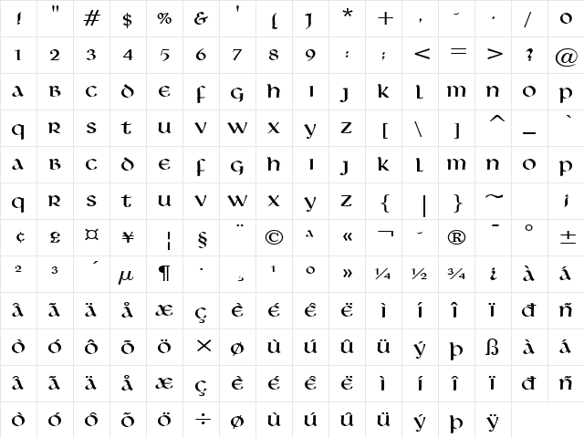 Leo Wide Normal  glyph index