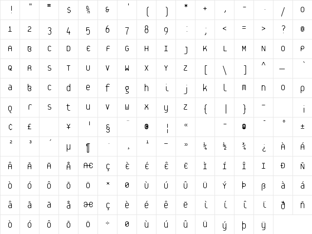 PlateletThin Regular  glyph index